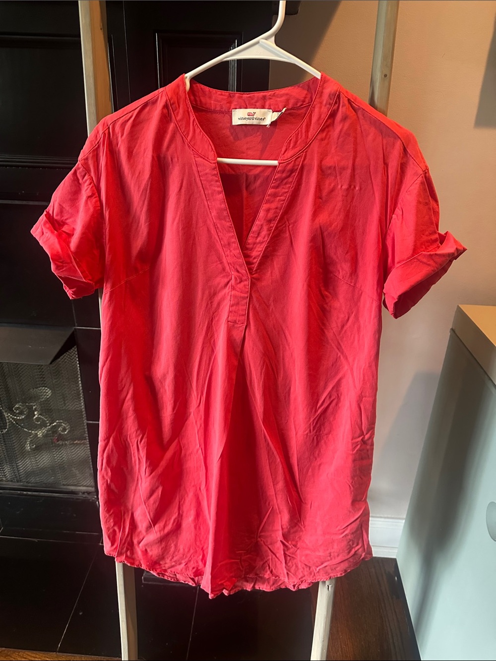 Vineyard Vines Coral-Pink Short Sleeve Split-Neck Tunic dress
